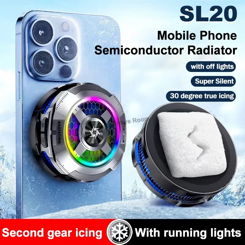 SL20 Phone Cooler Semiconductor Cooling Fan Radiator for IOS Android Tablet PUBG Magnetic 30 ℃ Temperature Drop Freeze Heat Sink