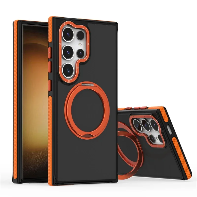 Cilt hissediyorum mat manyetik Metal tutucu telefon kılıfı için Samsung Galaxy S24 Ultra S23 + artı TPU çerçeve darbeye plastik arka kapak