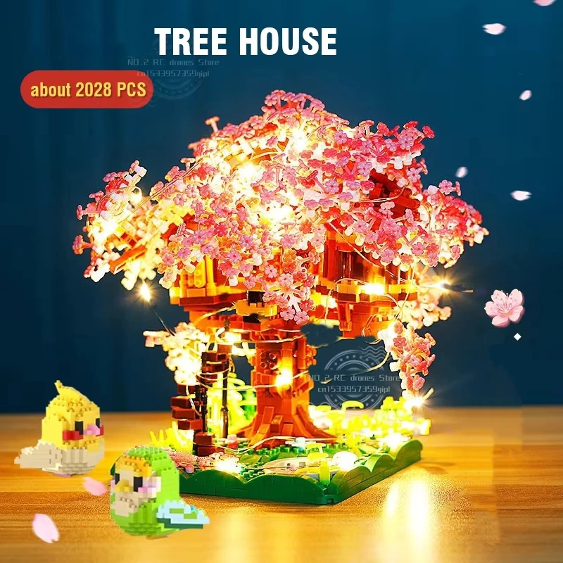 

Flower Treehouse DIY Model Micro Building Block Indoor Decorations Creative Street View Brick Flower Tree House Kids Toy Gifts