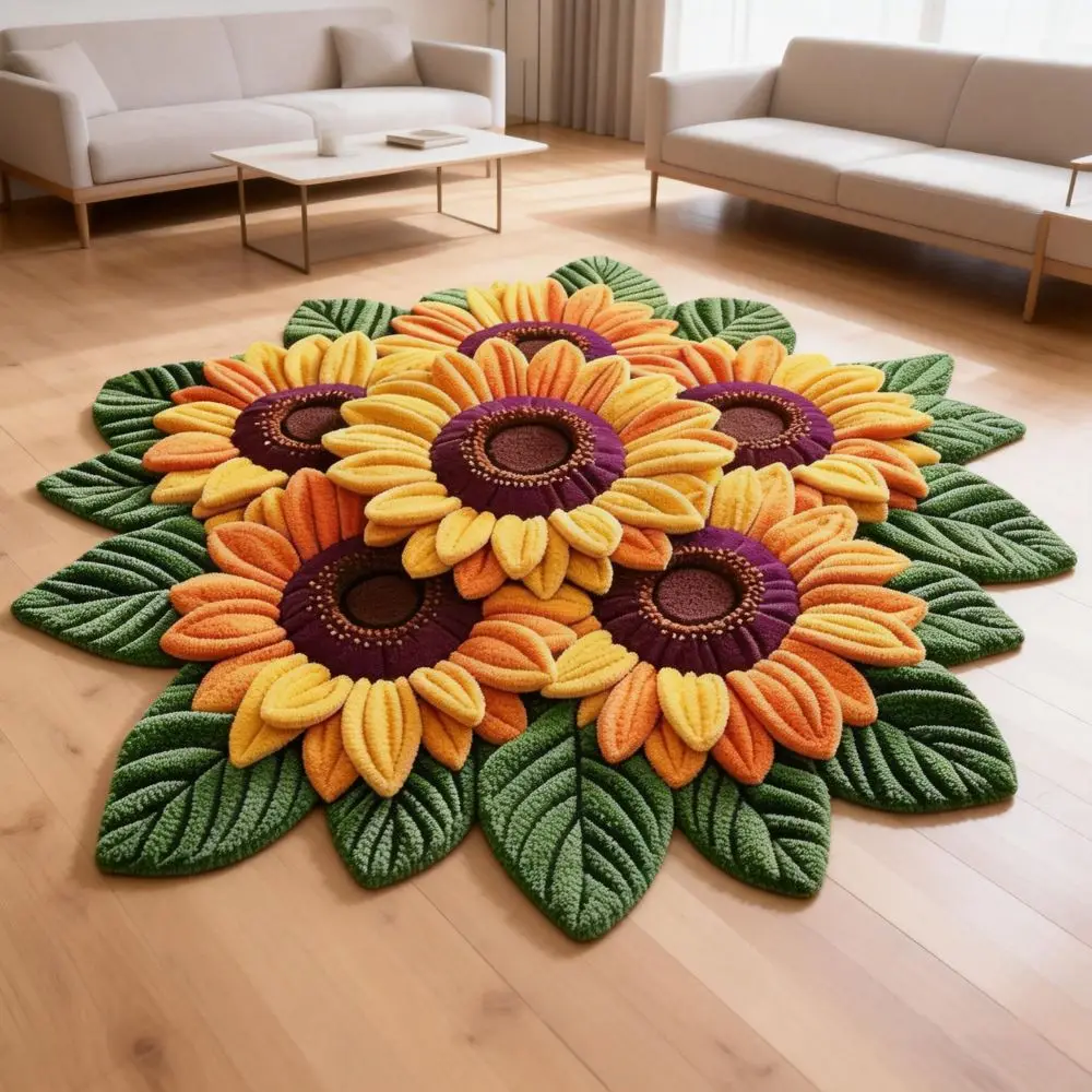 Portable Special-shaped Sunflower Carpet Soft Absorbent Sunflower Mat Non-slip 60x60cm Flower Carpet Home Decoration