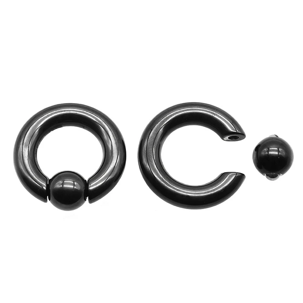 Anel de aço cirúrgico preto de grande calibre, bola cativa para piercing de septo bcr pa, anel de nariz, expansor de orelha 12g 6g 00g 12mm, 1 peça