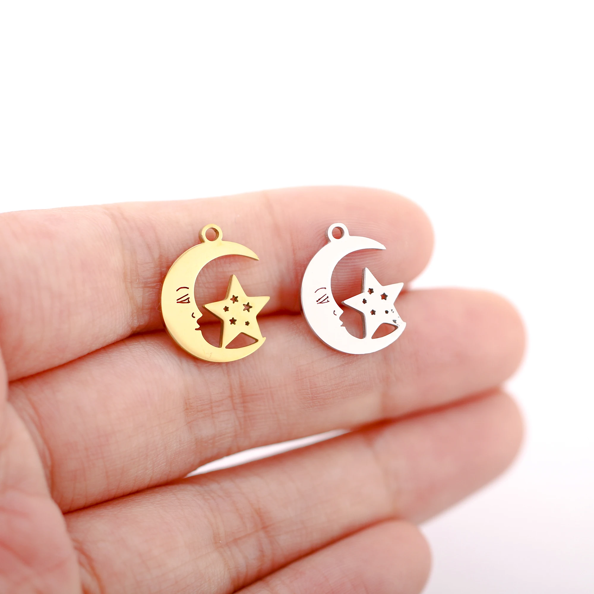 

5Pcs/Lot Stainless Steel Star moon Charms DIY Hollow Pendants for Jewelry Making Choker Necklace Bracelet Accessories Supplies