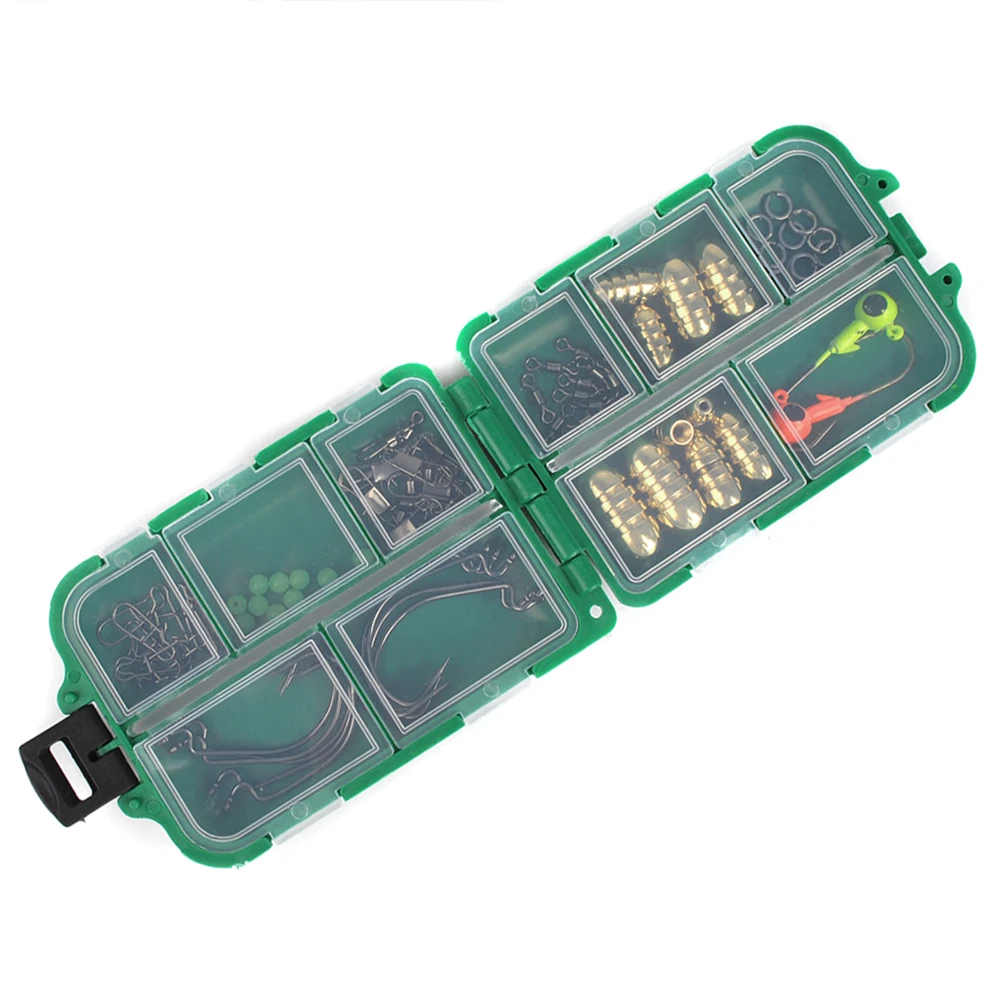 

72pcs Texas Rig Making Kit with Fishing Hook Weight Sinker Liminous Bead Swivel Snap Split Ring Tackle Boxes for Bass Saltwater