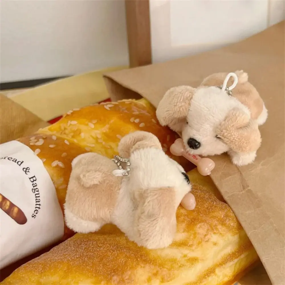 Car Bag Key Ring Stuffed Animal Plush Bone Puppy Dog Doll Cute Cartoon Plush Puppy Keychain Funny Fashion Car Pendant Kids