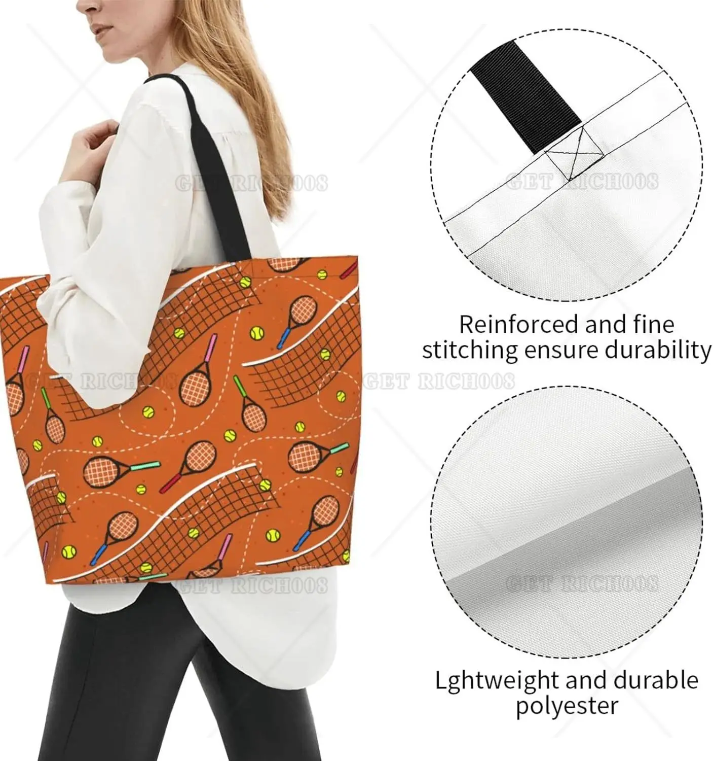 Bolso grande de hombro para amantes del tenis, bolsas deportivas para comestibles, bolsa de compras con asa de almacenamiento, bolsa portátil para gimnasio, trabajo de pícnic al aire libre para mujeres