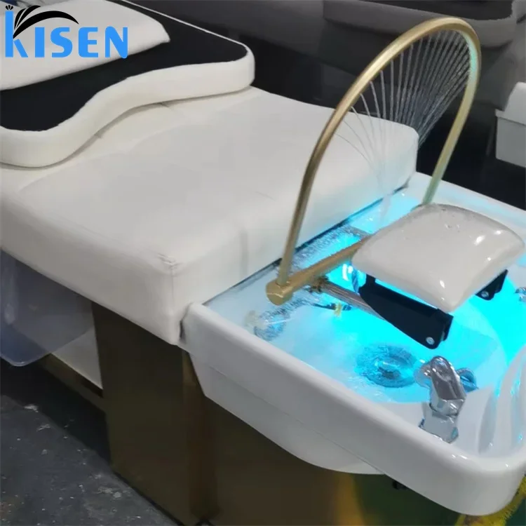 KISEN Luxury Shampoo Bed Chair  Washing Hair Bed With Head Therapy Steamer Thai Massage Beauty Hair Salon For Barber Shop