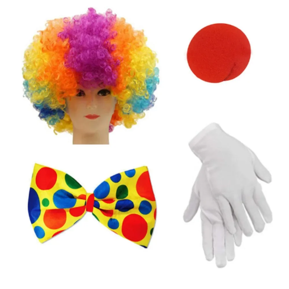 Accessoires de costume de clown, perruque, gilet, cravate, nez de clown, etc. conviennent aux costumes de fête du parc d'attractions
