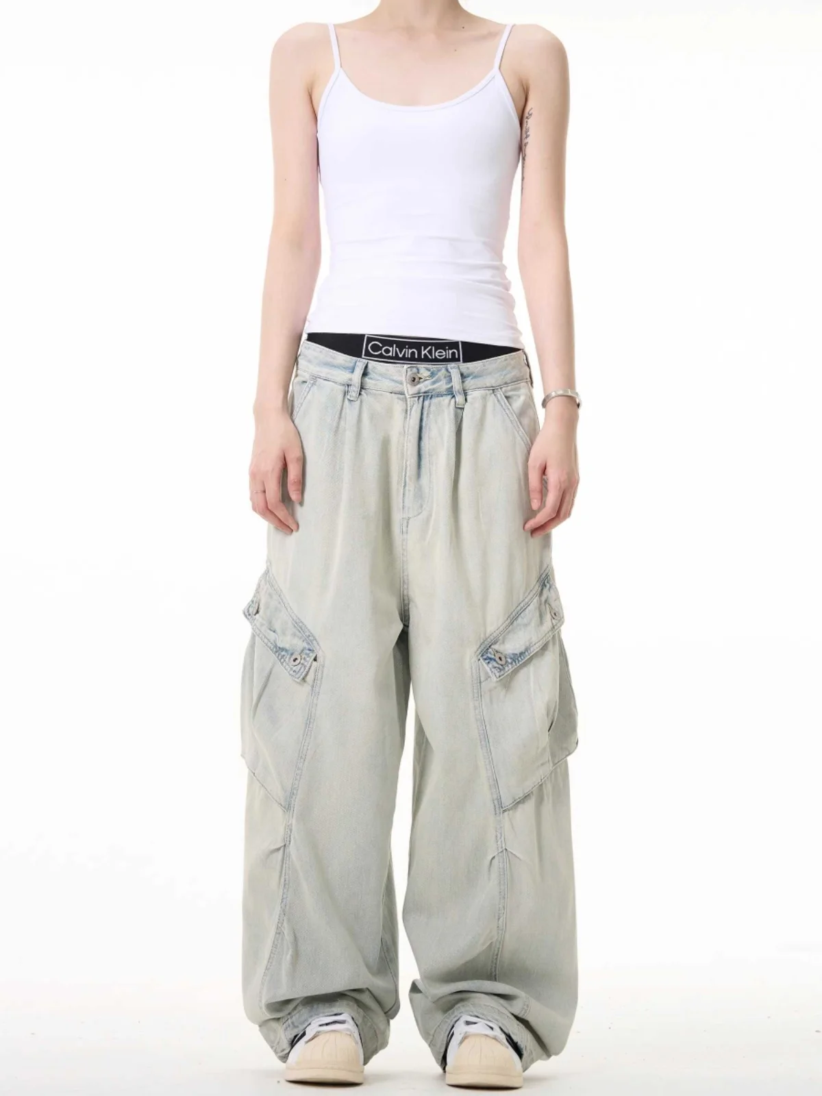

Retro High Street Waed Workwear Jeans Loose Wide Leg Pants ex American Sle Casual Wear Resistant to Wear Youth