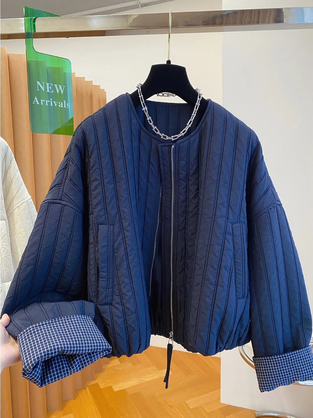 

Свободная повседневная клетчатая лоскутная куртка с пришитой верхней одеждой без воротника, зимнее новое женское пальто Thened Long Sve Daily