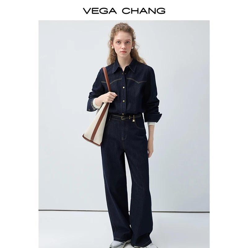 

Новый женский модный костюм Vega Chang: джинсовый, для офиса, в корейском стиле, элегантный