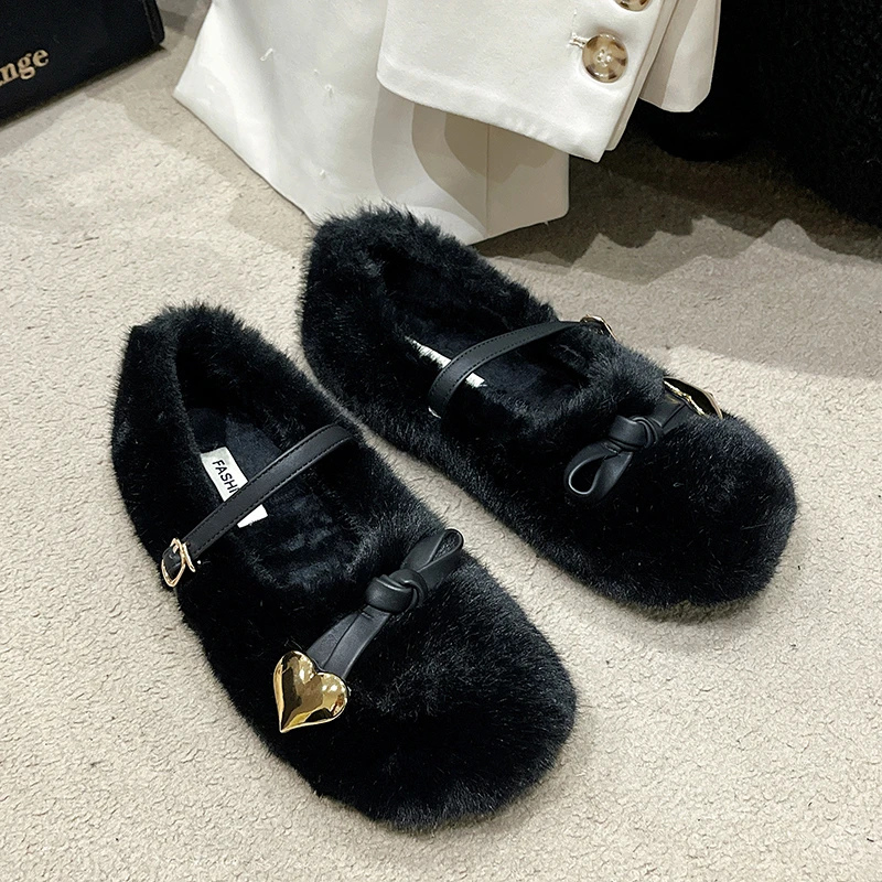 

Bow Women Flats Fur Shoes Casual Loafers Shoes Sport Winter Fashion Sneakers Trend 2025 New Walking Cozy Marie Janes Zapatillas