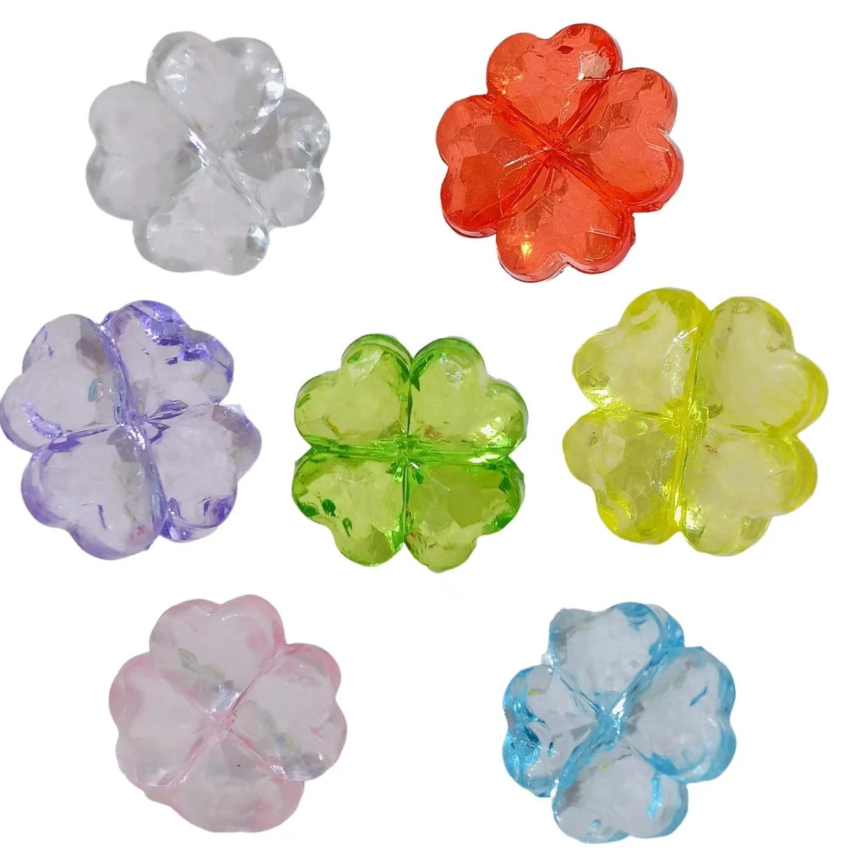 20pcs fashion trend wind acrylic transparent color straight hole 13mm four-leaf clover beads make DIY bracelet accessories