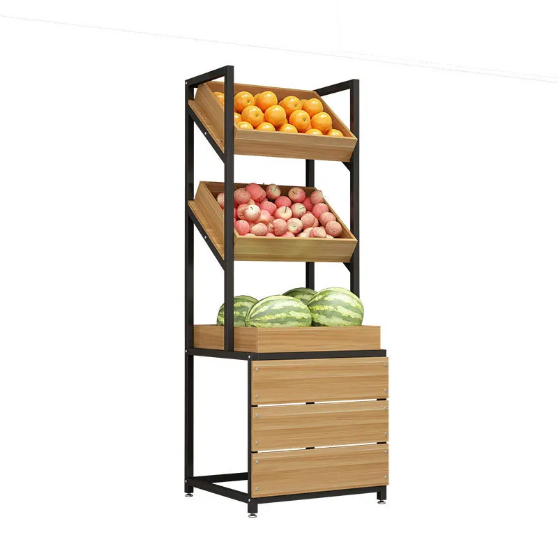 

Wholesale Supermarket display Steel wooden shelves Fruit store