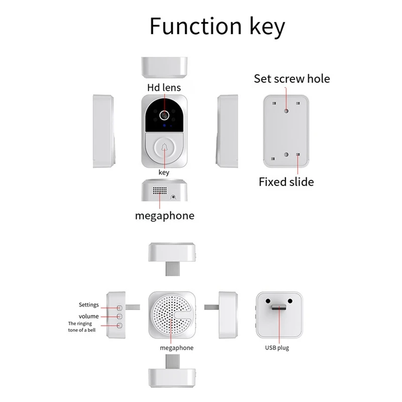 A16R-Smart Wireless Remote Video Doorbell With Chime,Home Intercom HD Night Vision Wifi Security Doorbell, Smart Doorbell Cam