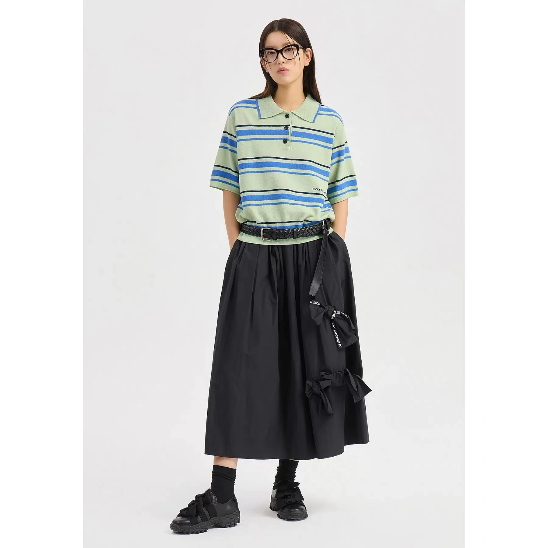 

Lemon Cheese LUC26 Spring Summer Casual Removable Bow Elastic Waist Swaying Half Skirt A-line Standard Fit Ladies' ...