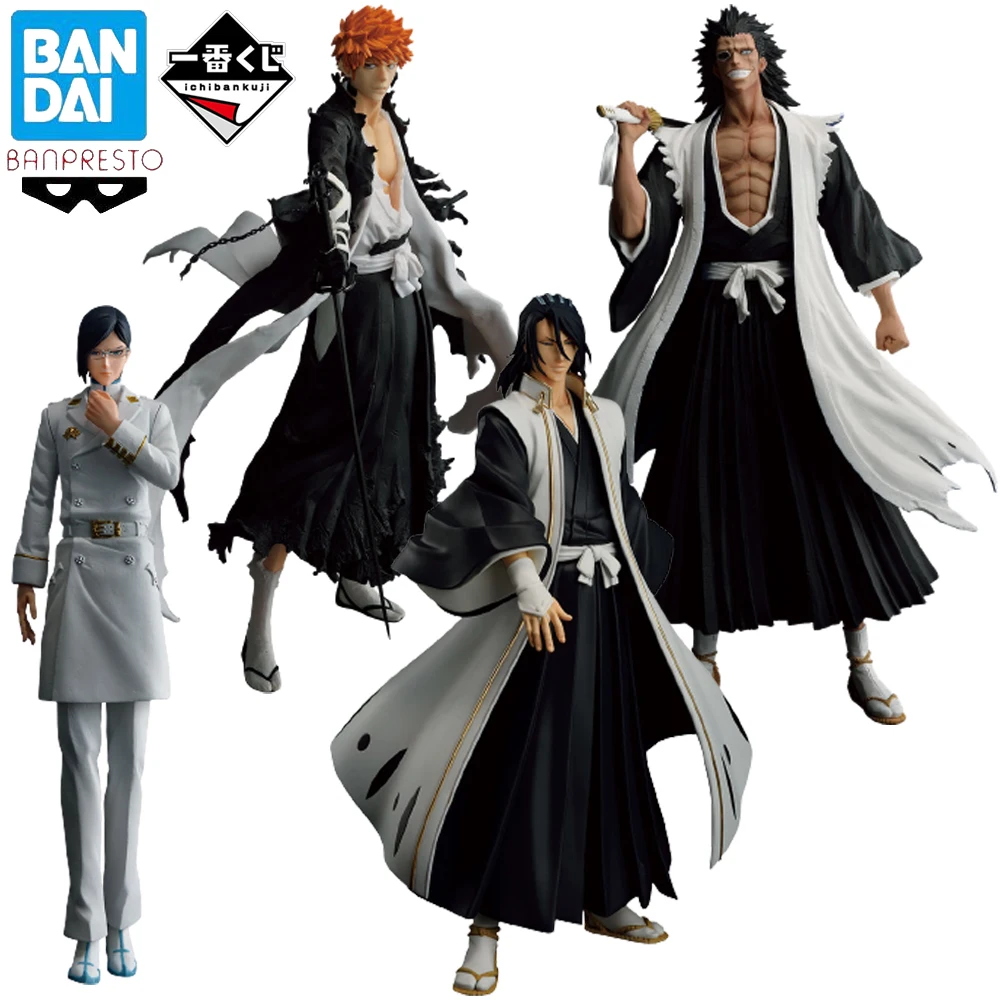 Original Banpresto Ichiban Kuji Bleach Kurosaki Ichigo Ishida Uryu Kuchiki Byakuya Zaraki Kenpachi Figure Anime Model Dolls Toy