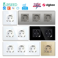 BSEED Zigbee Power Monitor Smart Socket Glass Power Sockets USB Type-c AC 20W Ports  Tuya Smart Life Alexa Control EU Standard