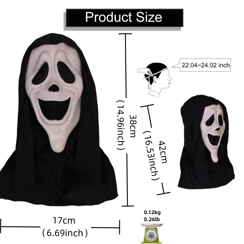 Scary Halloween Full Face with creepy ghost Cosplay costumes Smiling screaming demon masks hilarious scary party props