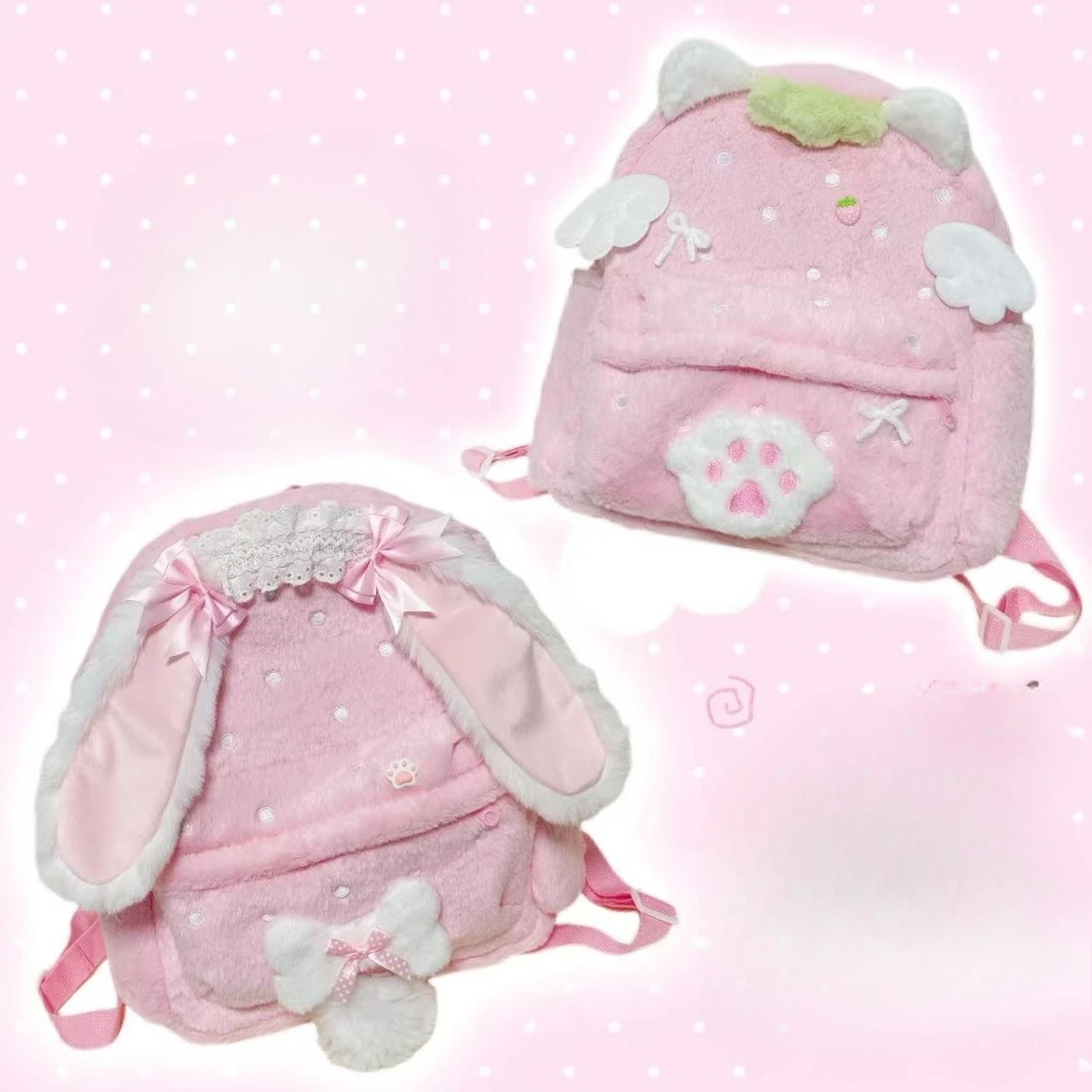 

Японский стиль: Рюкзак «Клубника-ангел» для женщин, милый розовый плюшевый рюкзак, аксессуары для одежды, Mochilas Para Mujer