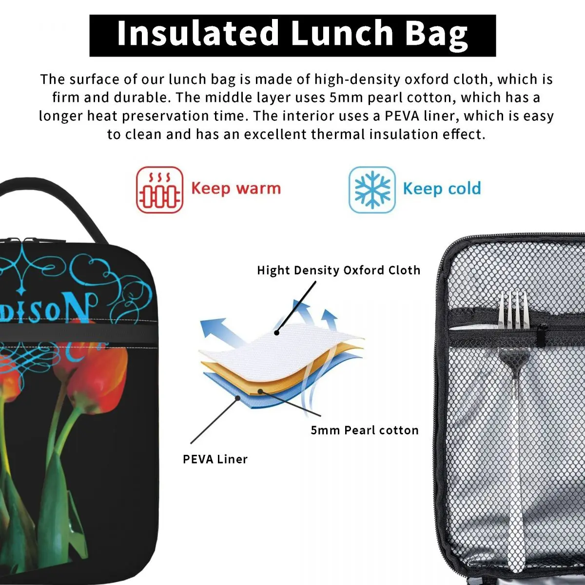 Addison Rae 2025 nuevo álbum bolsa de almuerzo caja de almuerzo escolar para mujer bolso de mano térmico estampado impermeable bolsa refrigeradora portátil con cremallera