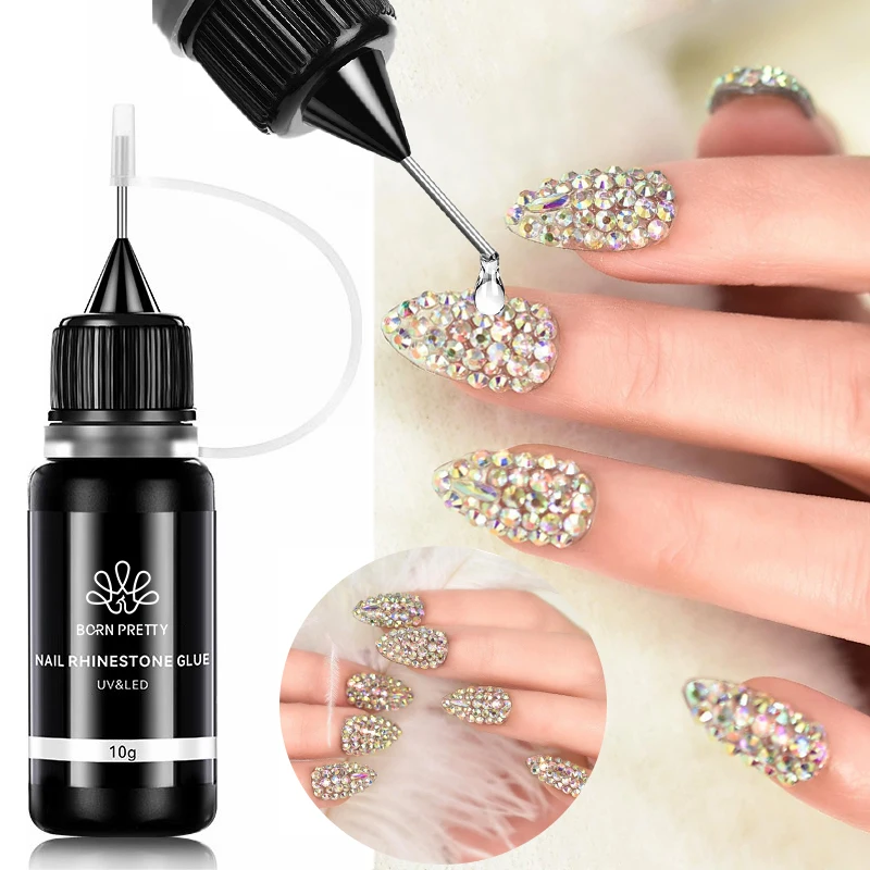 BORN PRETTY 10g เจลเล็บกาวสําหรับ Rhinestones สําหรับเล็บ Super กาวไม่มีเช็ดเล็บอัญมณีกาว 3D คริสตัลลูกปัดเพชรสติกเกอร์