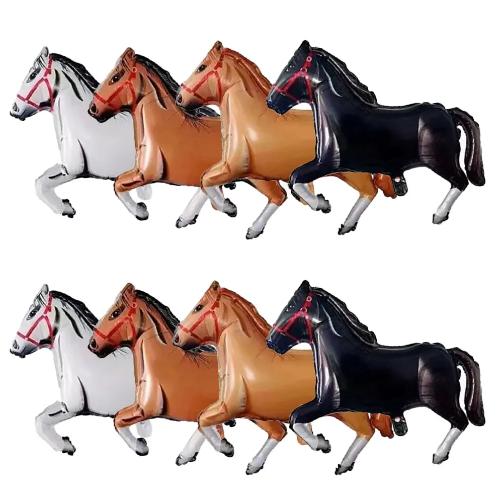 

8PCS Large White, Black, Brown Horse Foil Balloon Animal Theme Cowboy Style Party Happy Birthday Party Decoration Balloon