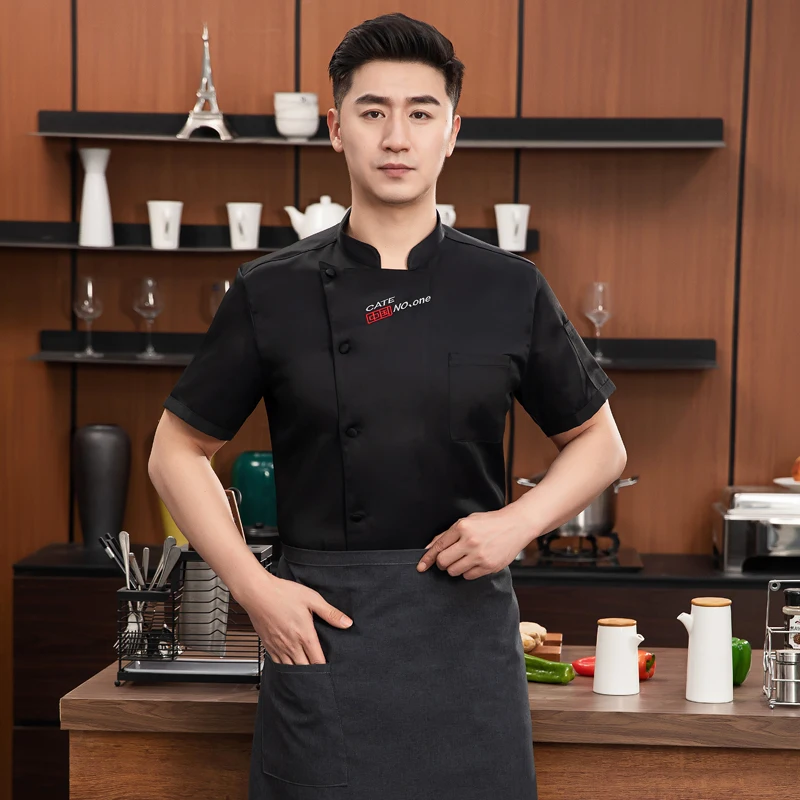 Summer Chef Overalls New Short Sleeve Men's Back Breathable Mesh Kitchen Clothes Wear-Resistant Catering Cake Shop Kitchen Cloth