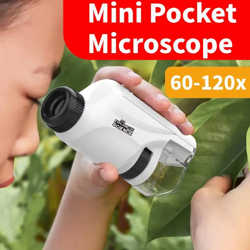 60x-120x Portable Microscope Handheld Microscope with LED Light Mini Pocket Microscope Science Toys for Kids
