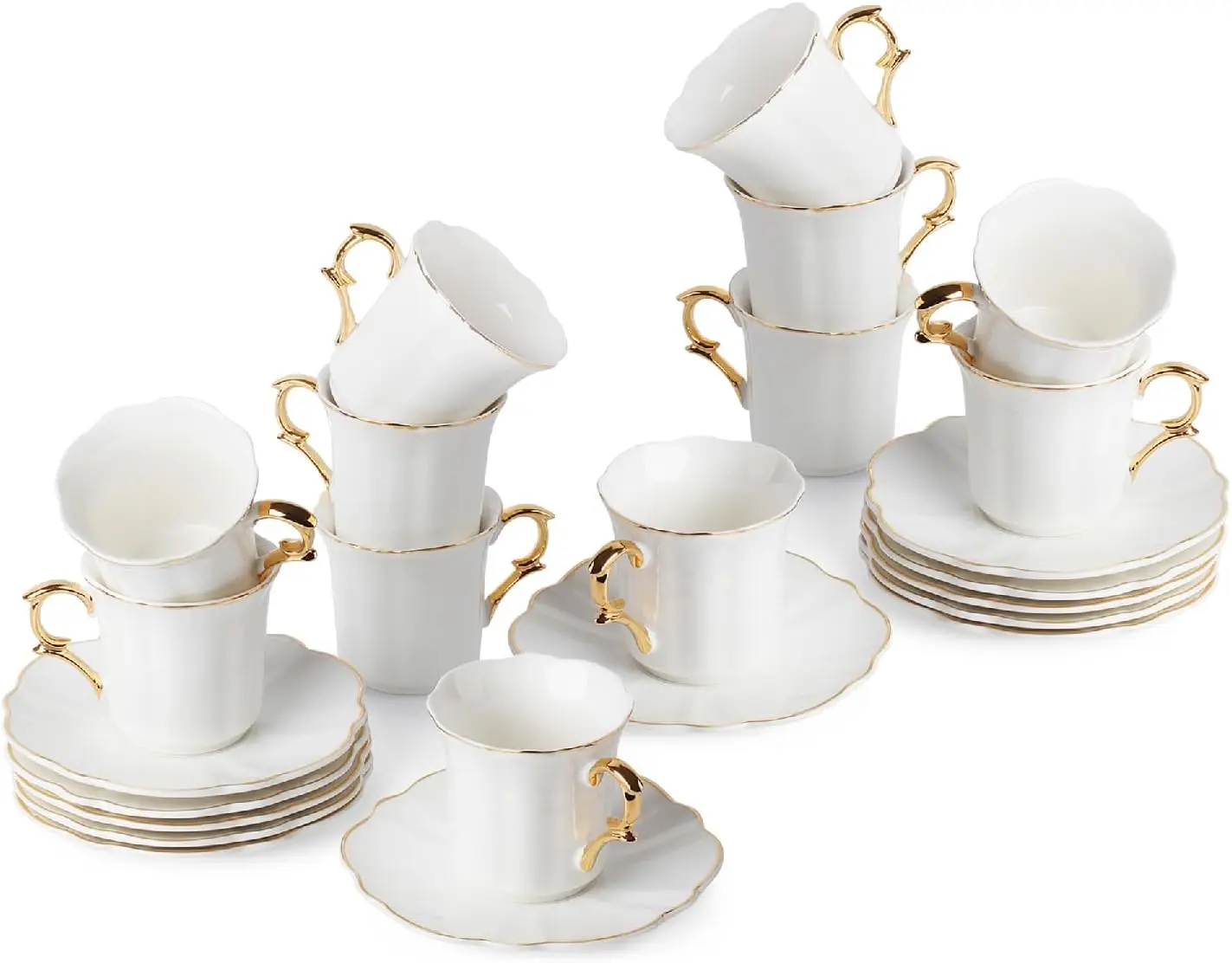 

12-Piece Gold Rim Espresso Cup Set with Saucers, 3 oz Demitasse Cups in Gift Box for Coffee Lovers