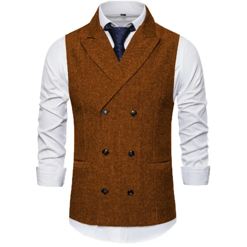 Gilet à double boutonnage à chevrons pour hommes, glaçure trempée, solide, affaires, régulier, mince, banquet, décontracté