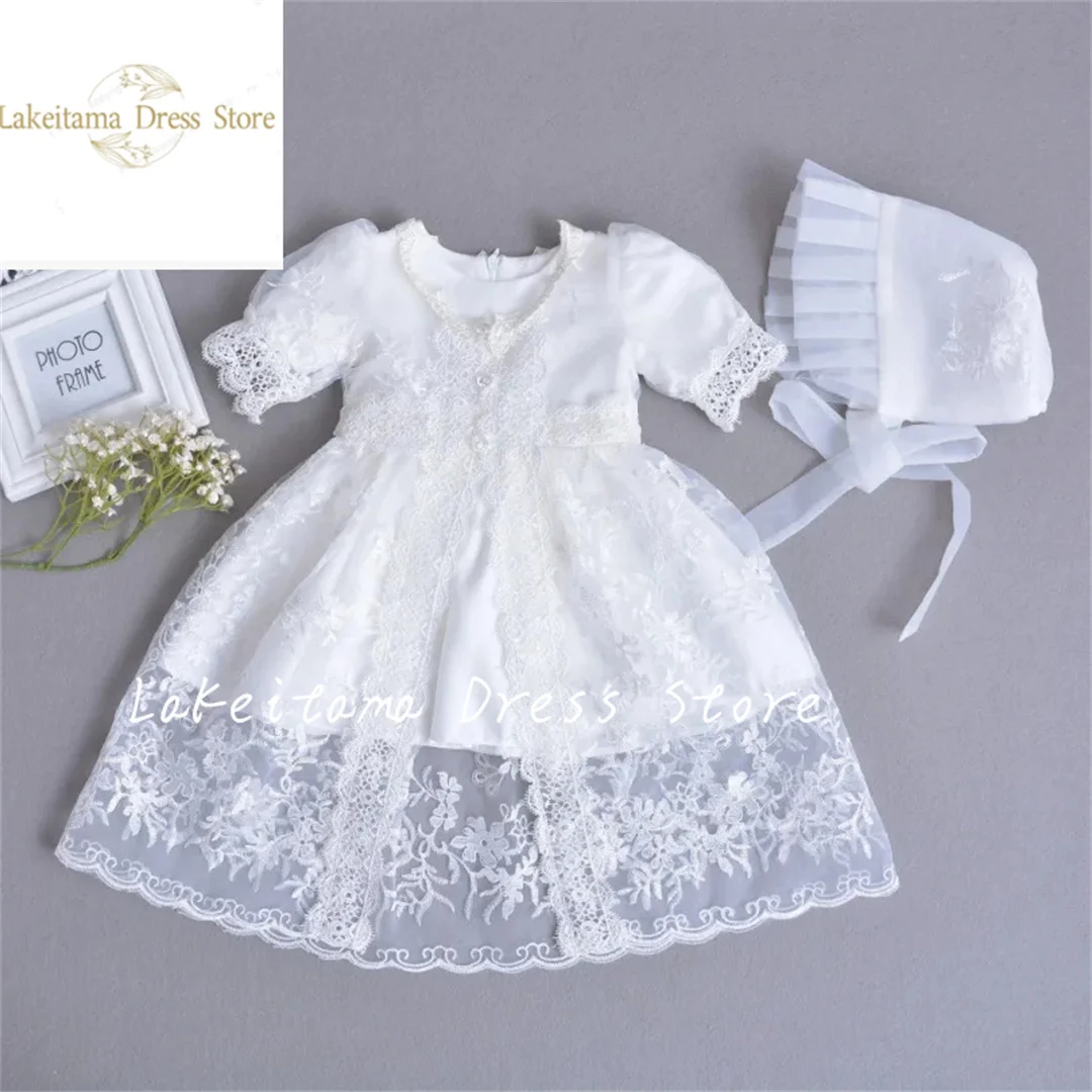 Brand 3pcs Baby Girls Dresses With Hat Baby Girl 1 Year Birthday Clothes Baptism Lace Christening Ball Gown