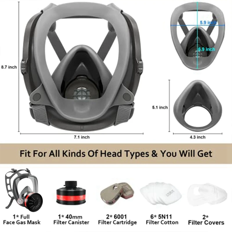 Maschera antigas a pieno facciale, maschere antigas di sopravvivenza nucleare con filtro a carbone attivo da 40 mm, maschera respiratoria riutilizzabile