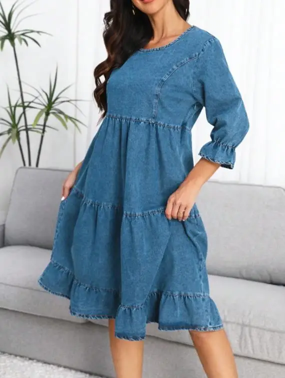 Vestido largo holgado de manga larga de mezclilla de otoño para mujer estilo clásico nueva moda femenina Casual vestidos de línea A
