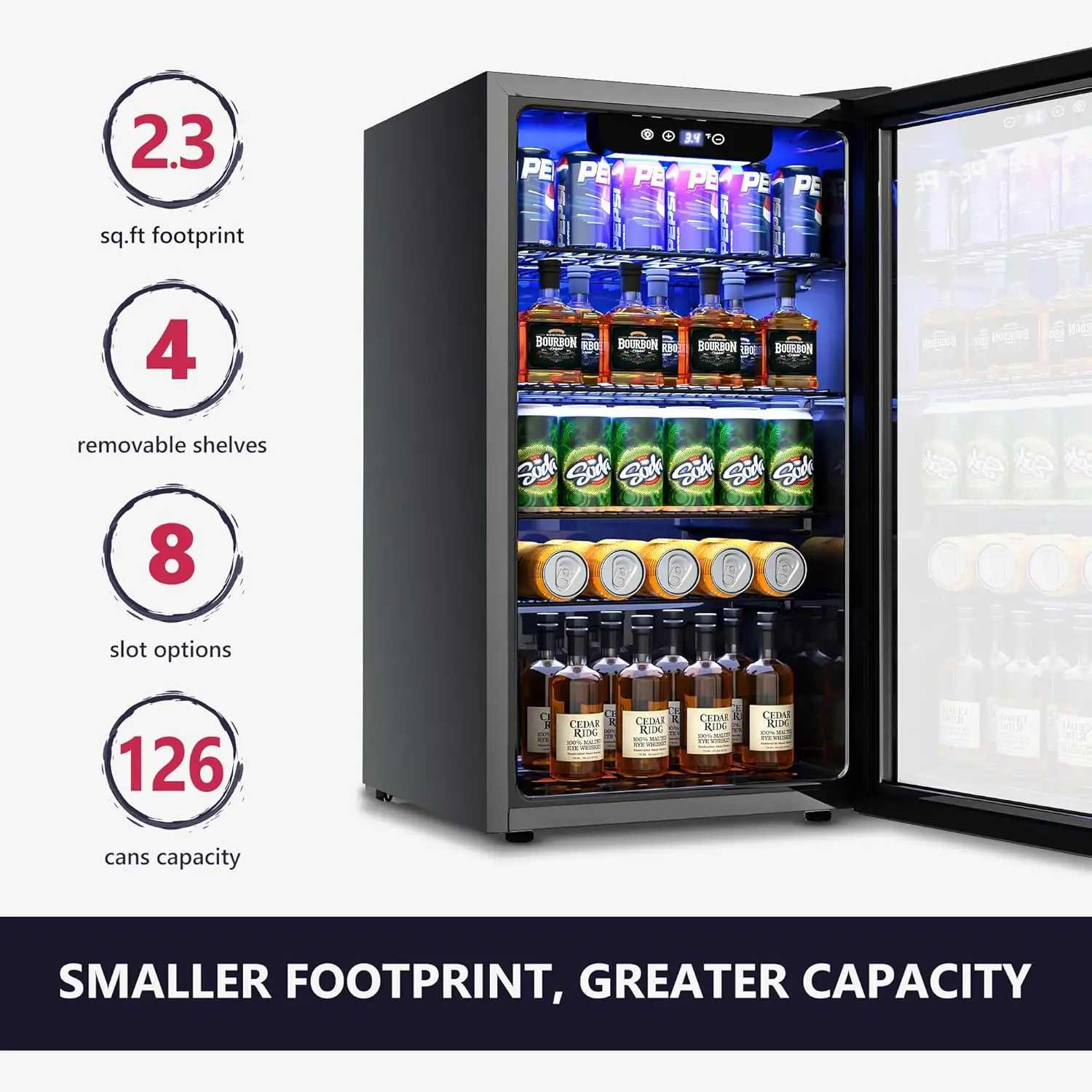 Beverage Refrigerator Cooler - 126 Can Mini Fridge with Glass Door Freestanding for Soda Beer, Wine, Beverage Cooler for Home