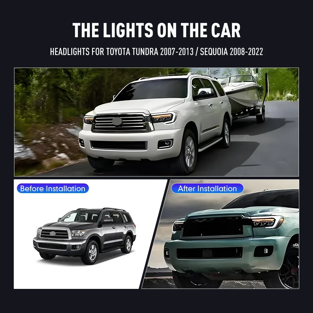 Автомобильный Стайлинг, фара для Toyota Sequoia 2008-2022 TUNDRA 2007-13, фара дневного света, сигнальные лампы, автоаксессуары