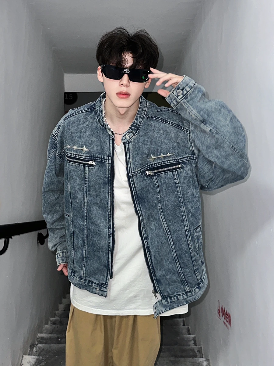 

Waed Denim Jaet ort Padded oulder Men's Spring Autumn Heavy Du Workwear Cleanfit Stand Collar Jaet Youth Faion