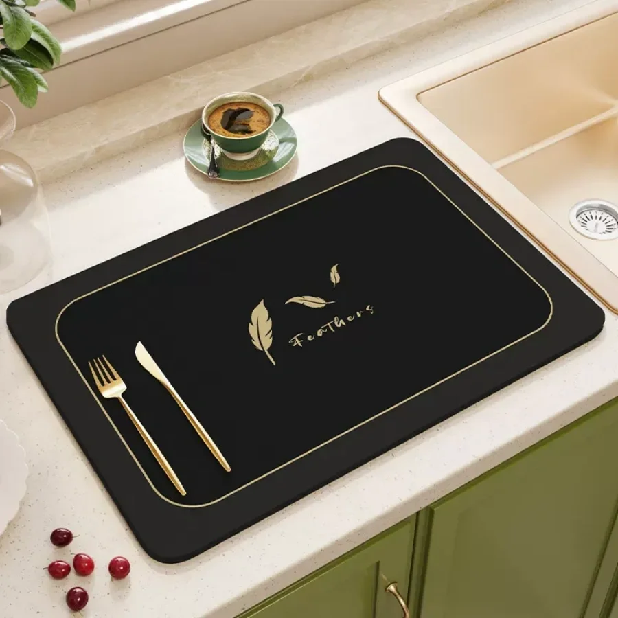 Dark Draining Mat with Windmill Design Super Absorbent Quick Dry Pad for Kitchen Counter Coffee Station Heat Resistant Non-Slip