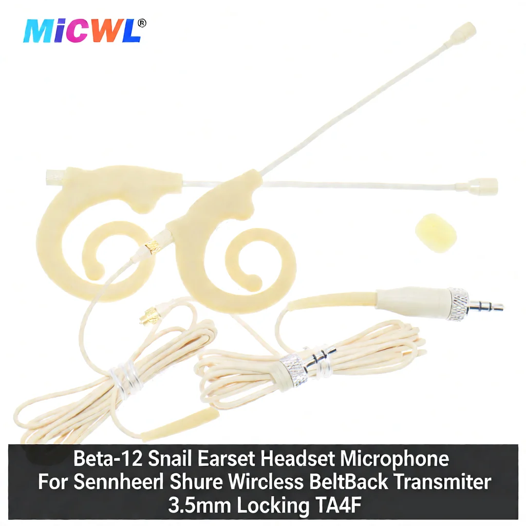 

Beta-12 Snail Earset Microphone for Sennheiser Shure Wireless Bodypack Transmitters Lightweight Adjustable 3.5mm Locking TA4F