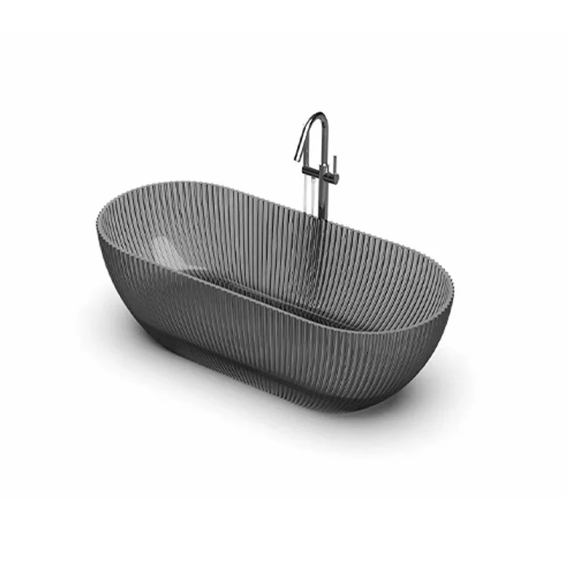Modern Style Stripe Pattern Transparent Bathtub Crystal-Clear Oval Shape Freestanding Eco-Friendly Durable Resin Fluted Bathtub
