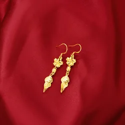 Japanese and Korean fashion AU999 gold earrings ladies temperament love earrings 24K pure gold long tassel personality earrings