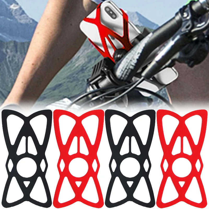 4 pçs da bicicleta motocicleta telefone montagem tether x web grip silicone celular titular banda universal elástico borracha cinta de segurança