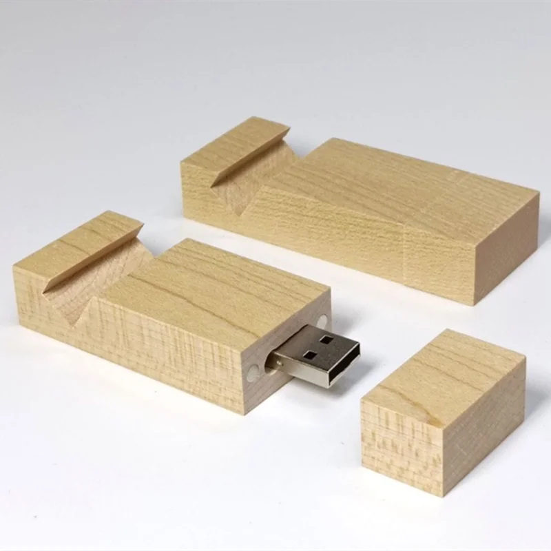 무료 사용자 정의 레이저 조각 로고 나무 휴대 전화 홀더 USB2.0 플래시 드라이브 4GB 8GB 16GB 32GB 64GB 128GB