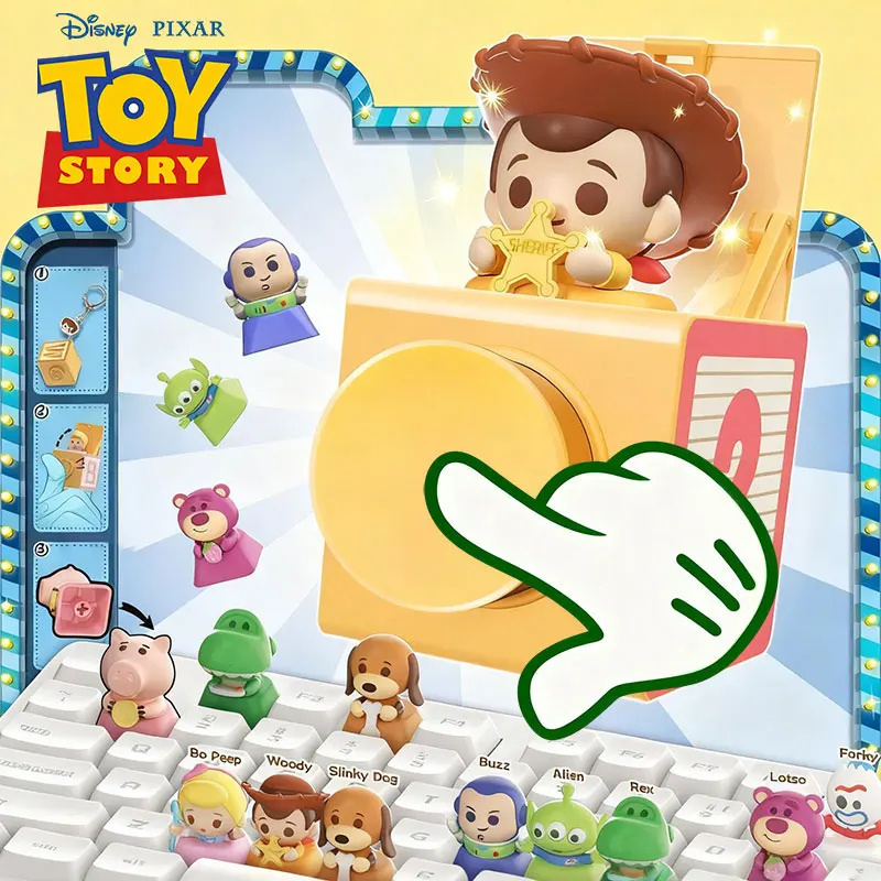 

Disney Toy Story Blind Box Fidgets Toys Keychain Buzz Alien Figure Finger Button Anti-anxiety Keyboard Keycaps for Children Gift
