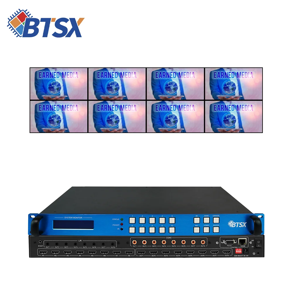 HDMI 2.0 Matrix Switch 8x8 for Video Teaching, 4K to 1080P Scaling, Coaxial Analog Audio Output