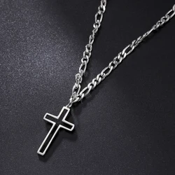 Unift Hollow Cross Necklace for Men Boy Stainless Steel Figaro Chain Necklaces Hip-Hop Religious Classic Christian Male Jewelry