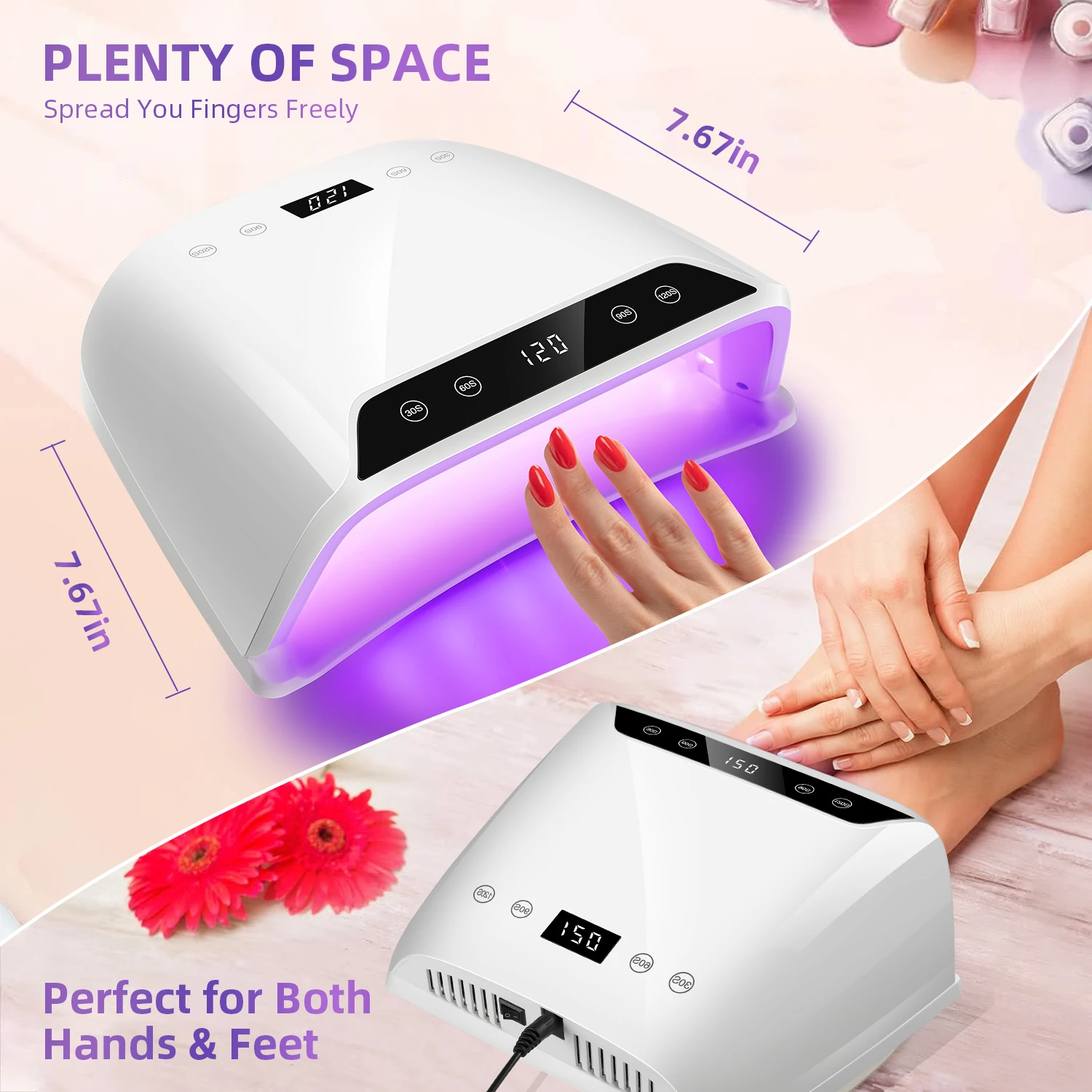 320 W grote ruimte UV LED-nagellamp voor manicure drogen gel nagellak 72 LED nageldroger met twee LCD-schermen nagelsalon gereedschap