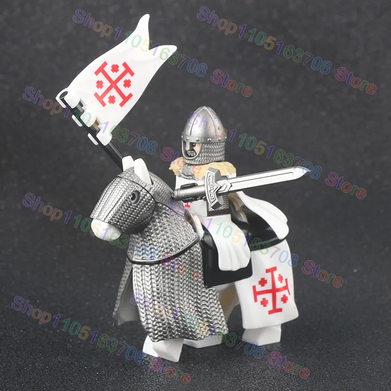 MOC القرون الوسطى العسكرية الصليبية فارس اللبنات القلعة الجيش الجندي الشكل الحصان جبل درع السيف اكسسوارات لعبة الطوب #3