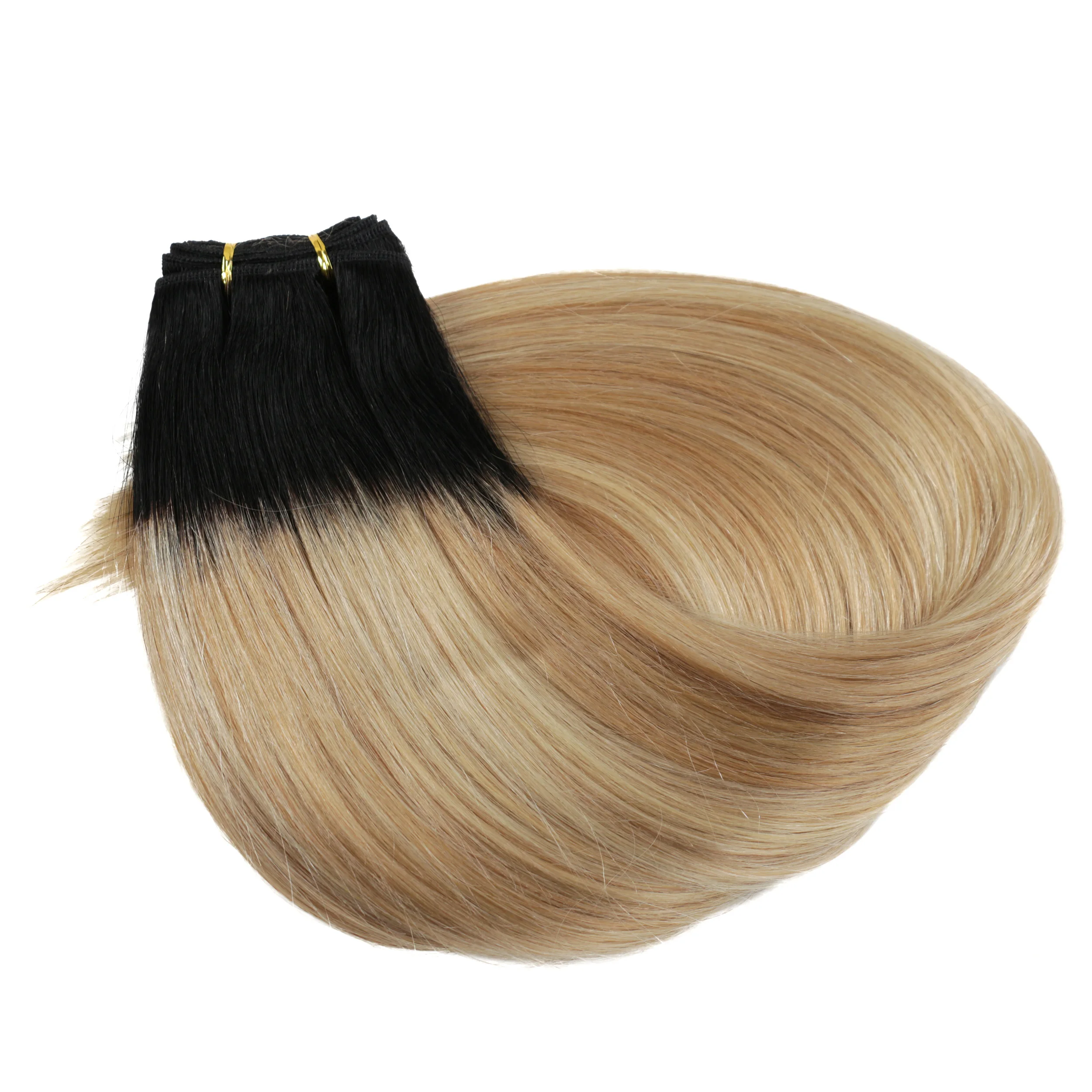 Bundles d'extensions de trame de cheveux humains droits, cheveux naturels européens Remy, tissage cousu, document blond ombré, 100g par pièce, 16 "-28"