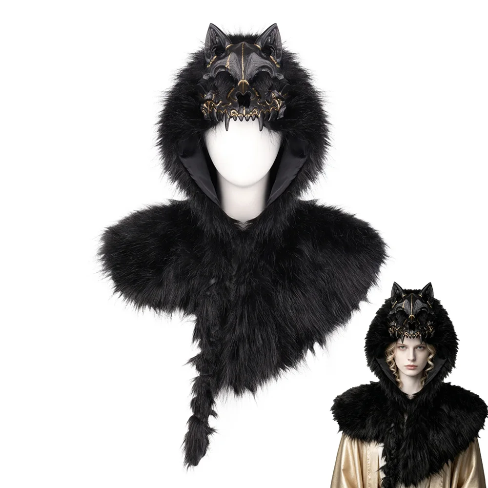 Warrior Wolf Skull Hooded Shoulder Wrap Costume Cosplay Werewolf Beast Cape Scarf Halloween Carnival Party Costumes Props Gifts