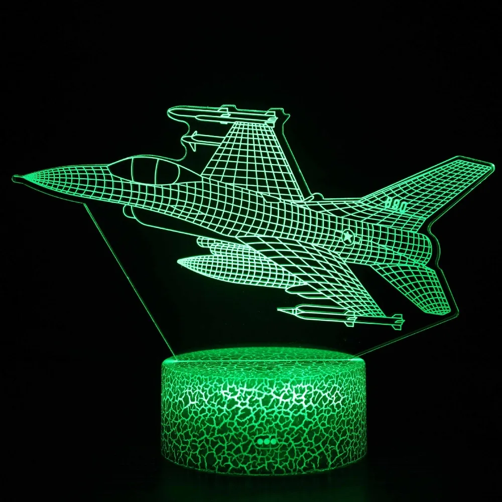 Fighter Jet Plane 3D Illusion Lamp Airplane Bedroom Decor Night Light Birthday Party Christmas New Year Gifts for Men Kids Boys